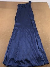 Maniju Women's Medium Navy Blue Satin One Shoulder Thigh Slit Maxi Dress NWT