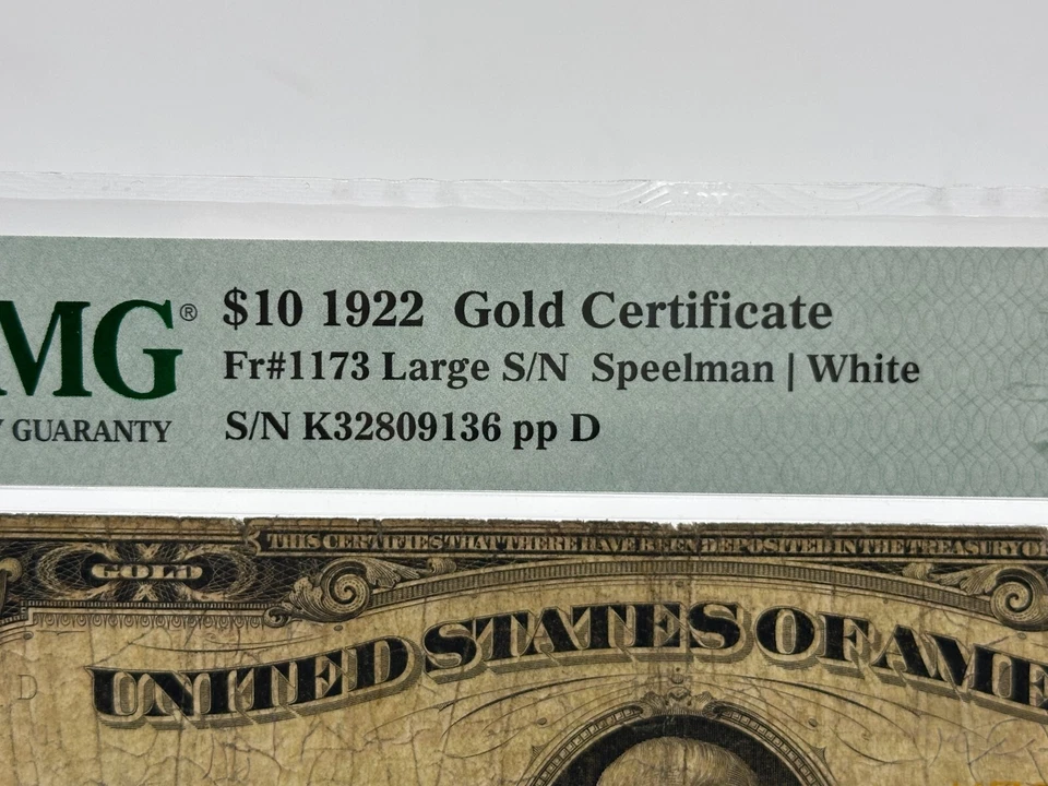 PMG Choice Fine 15 - 1922 $10 GOLD CERTIFICATE - FR#1173 Large S/N - Image 3 of 4