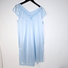 VTG Vanity Fair Coquette Blue Nightgown Cottagecore Romantic Lace Satin Size M