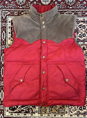 Eddie Bauer Western Reversible Corduroy/Nylon Goose Down Vest Size L Mint Cond