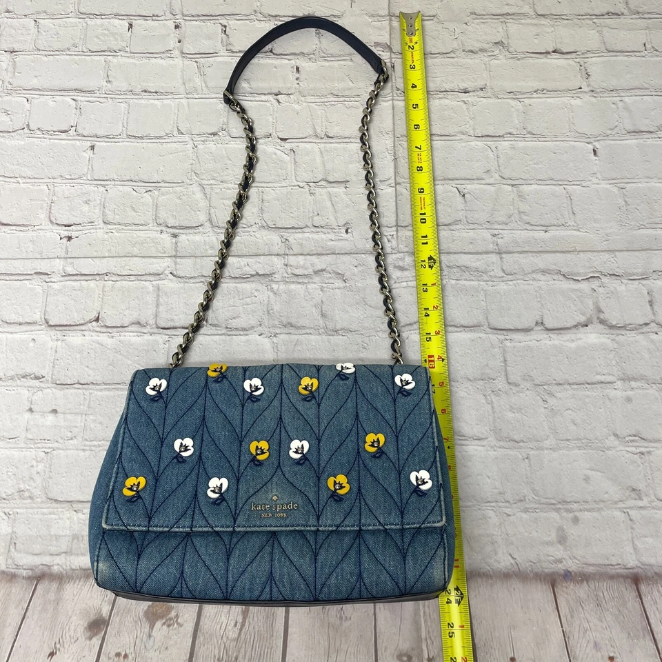 Bolso Cartera de Hombro Kate Spade Emelyn Briar Lane Acolchado Apliques Denim Foto 3 de 4
