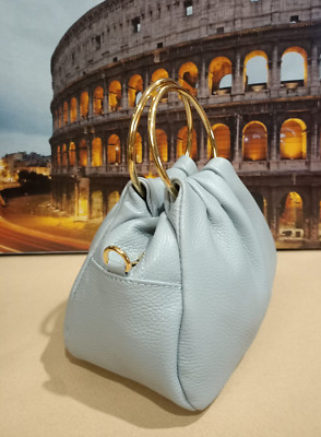 Borsa bracciale CLELIA donna ragazza color celeste mano tracolla VERA PELLE