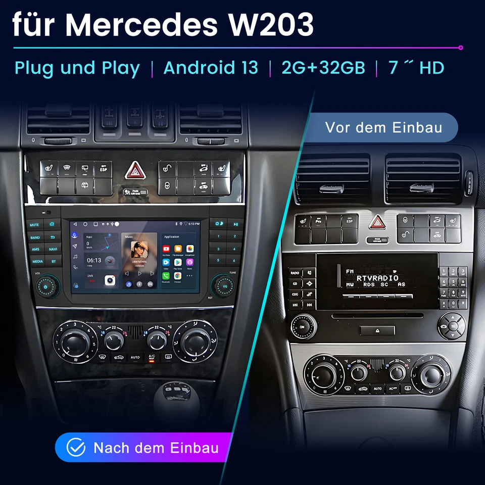 2+32G Carplay Android Für Mercedes Benz C-Klasse W203 2004-09 Autoradio GPS Navi - Bild 3 von 4
