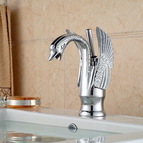 Swan Design Spout Bathroom Basin Mixer Taps Single Lever/Hole Hot&Cold Faucet - Picture 2 of 14