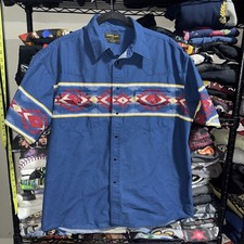 Vintage 90s Rustler By Wrangler Blue Aztec Button Up Pearl Snap Shirt Size Xl