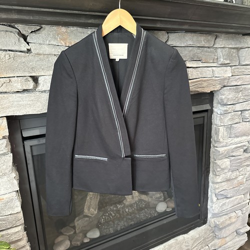 Rebecca Taylor Reißverschluss Lederbesatz Blazer Jacke schwarz Gr. 4 kantig Karriere Arbeit Top - Bild 1 von 12