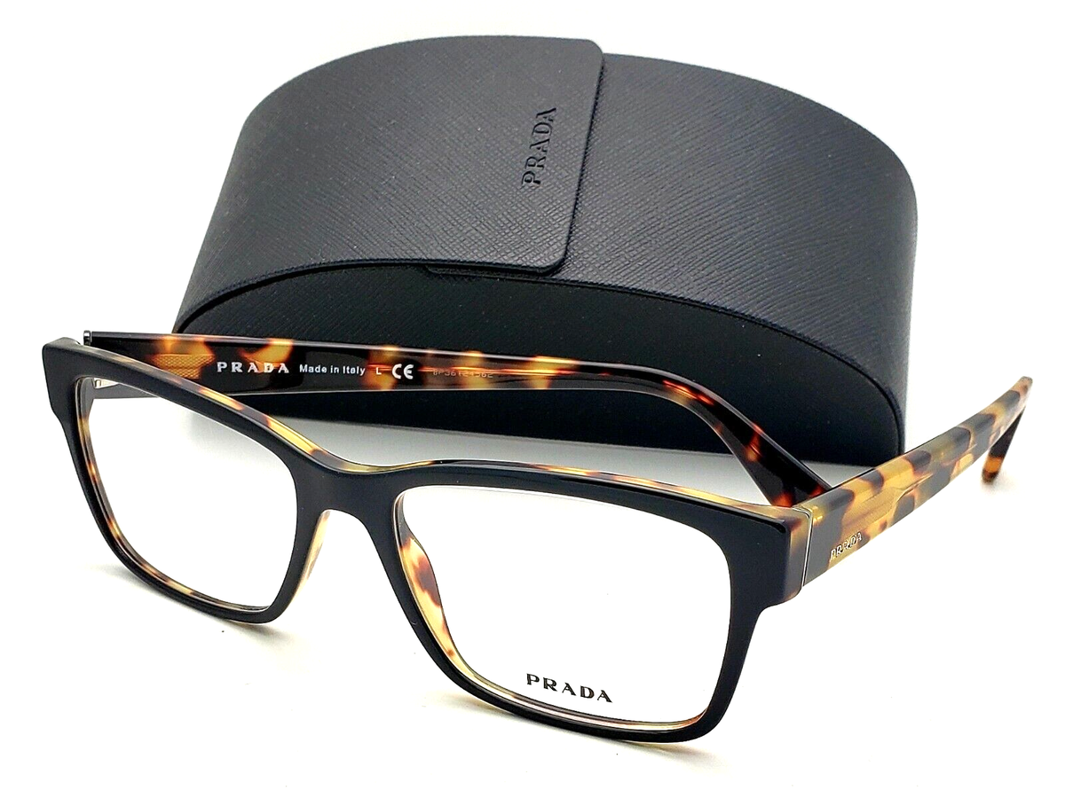 New PRADA Eyeglasses VPR 15V NAI-1O1 55-17 Rectangular Black Tortoise  Frames