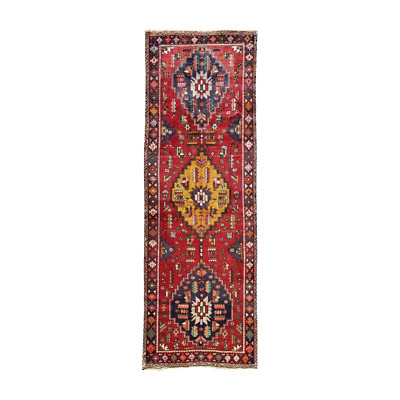 EDLER VINTAGE HERIZ LÄUFER HANDGEFERTIGTER ÖSTLICHER WOLLTEPPICH FLURTEPPICH 11'2'' x 3'9''