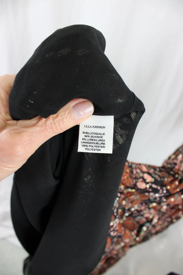 Ulla Johnson Women's Brown Black Multi Print Metallic Smocked Silk Blend Dress 2 - Image 4 of 4