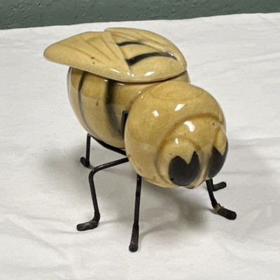Bee Shaped Jam Jar with Lift Off Lid Yellow Black Animal Theme