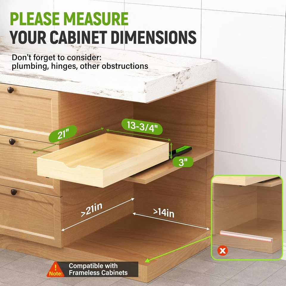 Organizador de gabinete extraíble, cajones extraíbles de madera para gabinetes con deslizamiento pesado Foto 2 de 4