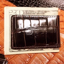 $100 Genuine American Alligator Money Clip Brown Glazed Magnetic Groomsmen Gift