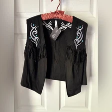 NEW Adult Country Western Cow Girl Halloween Costume Fringe Embroidery Vest L/XL