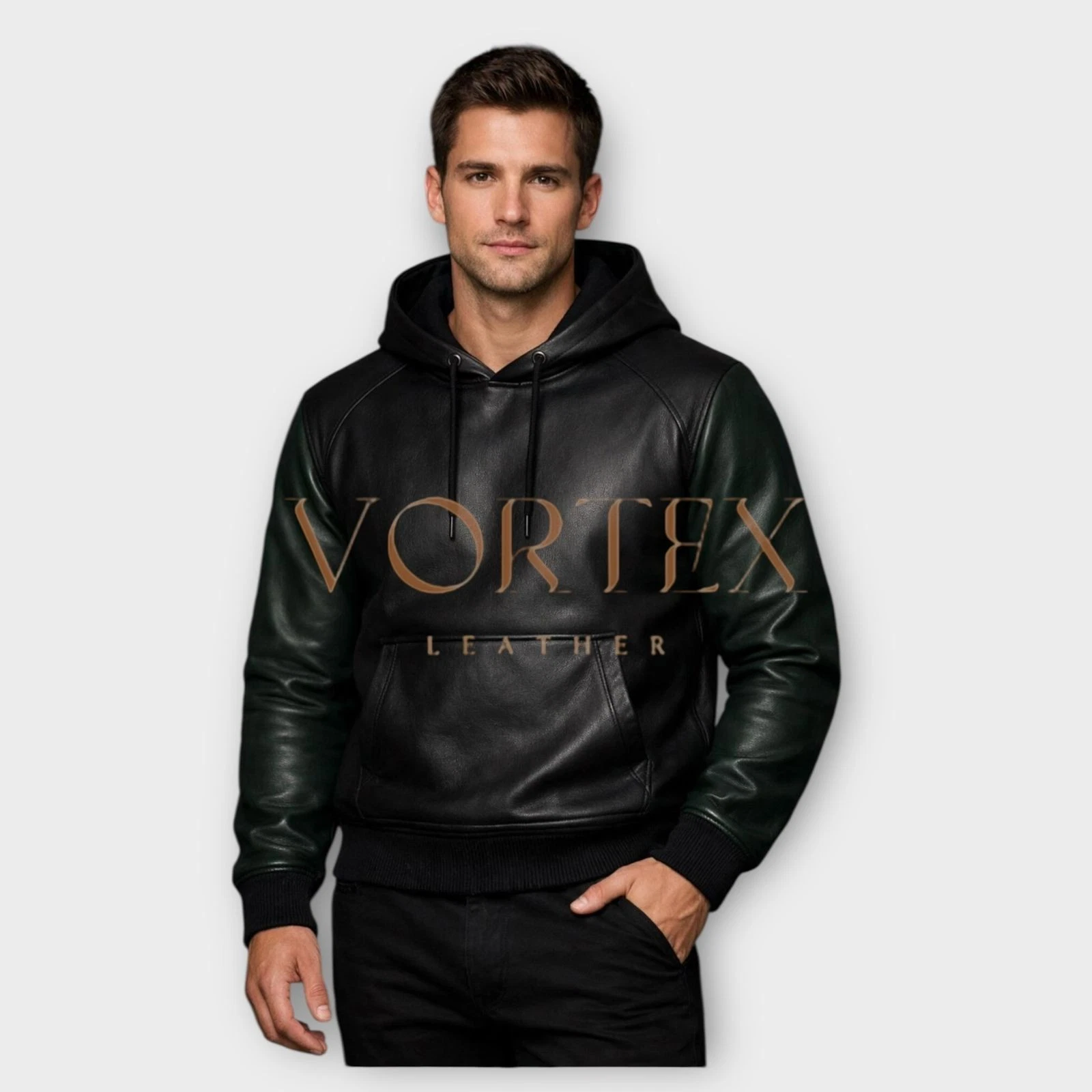Men’s Black Leather Hoodie – Handmade Lambskin Premium Genuine Leather