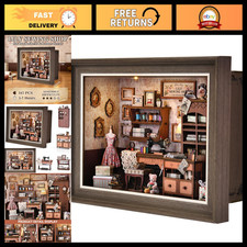 3D Wooden Book Nook Kit - DIY Miniature Puzzle with LED, Wall-Mountable Decor, C