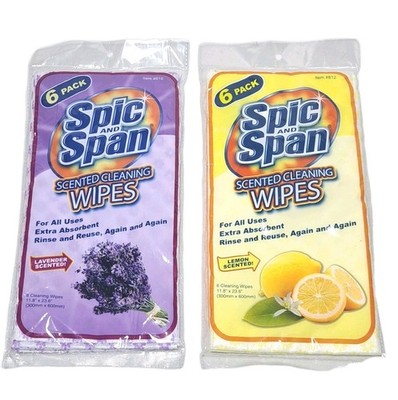 2 Spic And Span Scented Cleaning Wipes 6 Packs 1 Lemon, 1 Lavender NEW & SEALED