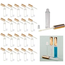20 Yellow Gold Plastic PET Lip Gloss Bottles 10ML Balm Container Clear Stopper