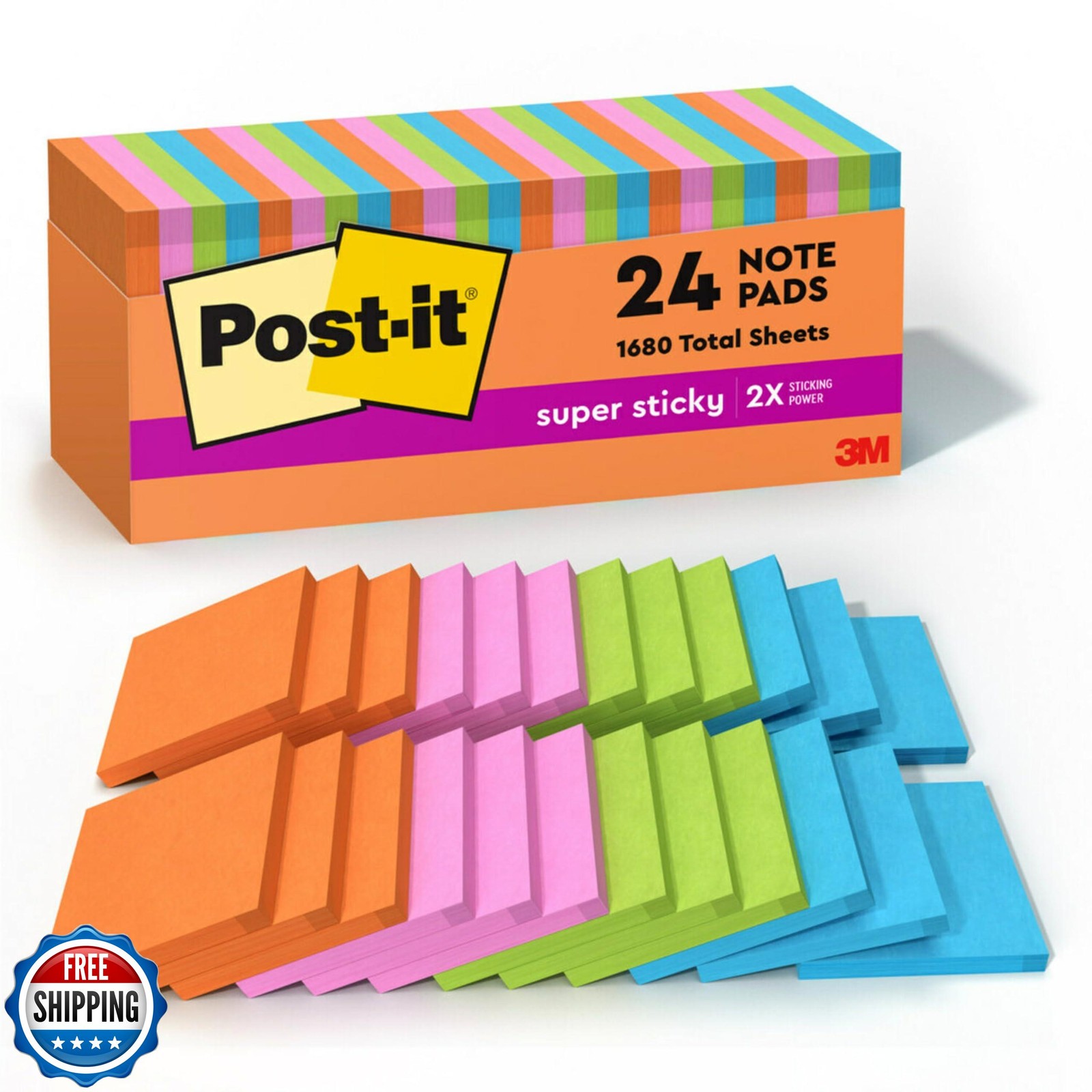Super Sticky Notes 24-Pack, 3x3 Inch, Bright Colors, Perfect for School & Office-image