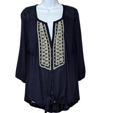 Lucky Brand Shirt Women's 1X Embroidered Cotton Boho Top Blouse. Flaws