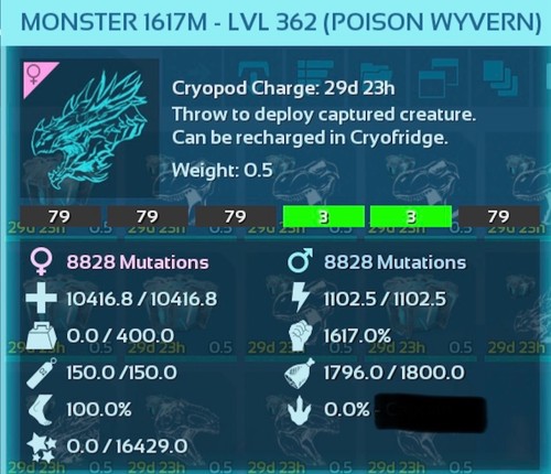 TOP STATS 1617m Monster Poison Wyvern Ark Survival Ascended ASA PVE - Foto 2 di 3