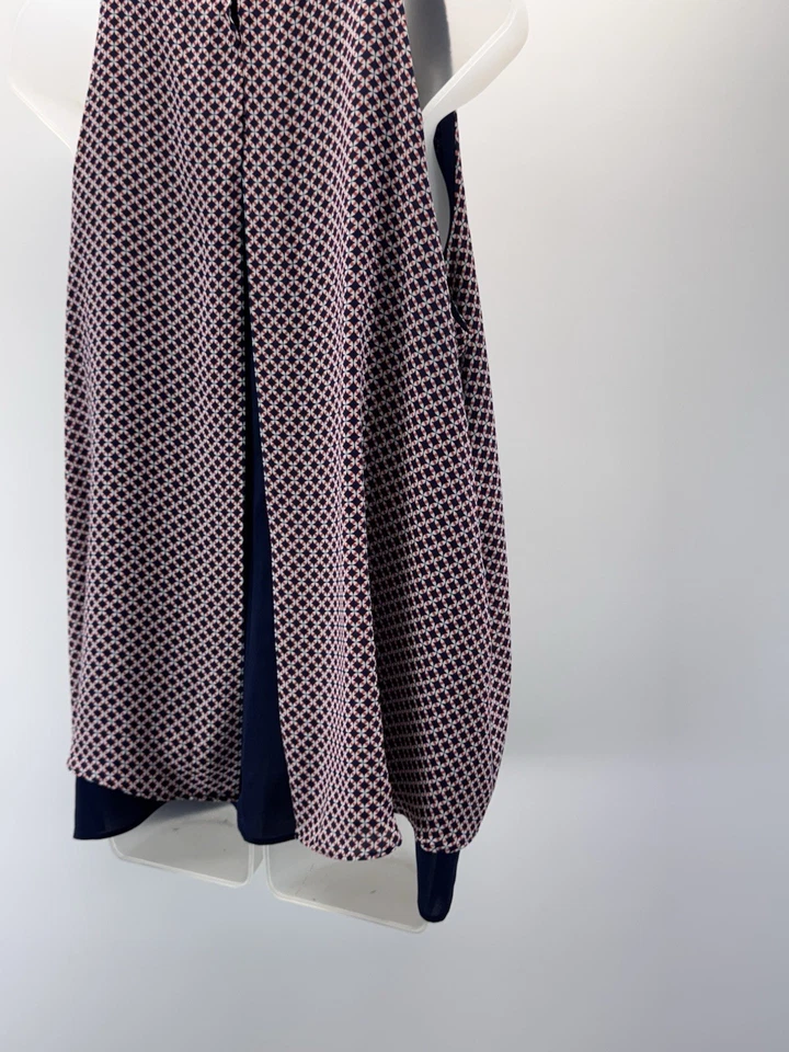 Blusa Top Kenar Azul Estampado Geométrico Cuello Redondo Capas Sin Mangas Para Mujer’s L Foto 3 de 4