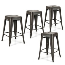 24" Metal Bar Stools Set of 4 with Square Seat Patio Bar Stools Home Kitchen