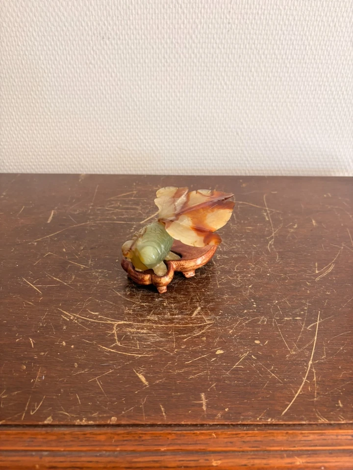 Ancien Poisson Sculpté Pierre de Jade Chine Fait Main - Photo 2/4