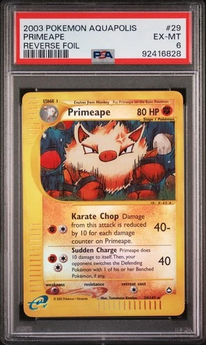 Pokemon WotC Aquapolis Reverse Holo Card #29 Primeape PSA 6