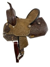 Youth Hard Deep Seat Barrel Style Saddle Floral Tooling Full QH Bars 12" 13" NEW