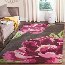 Pink Floral Wool Rug – Hand-Tufted Modern Botanical Carpet for Living Room Rug