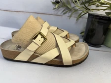 Sofft Sandals Women’s Beige Criss Cross Leather Strap Slides Size 9.5