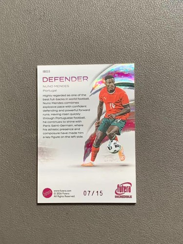 2026 Futera Incredible NUNO MENDES DEFENDER Pink /15 - Bild 2 von 2
