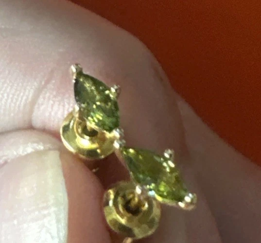 Peridot 14k Gold 925 Sterling Silver Tiny Stud Claw Post Earrings - Image 2 of 4