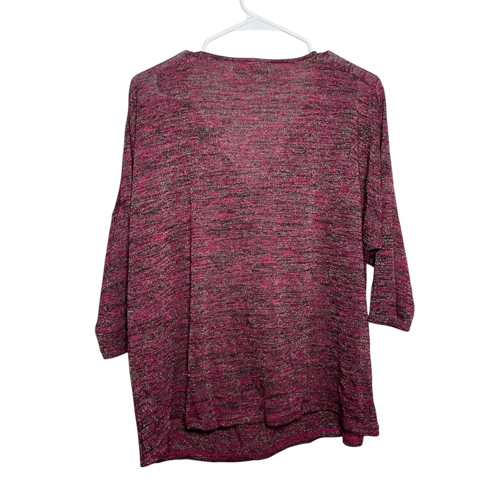 Blusa para mujer Dana Buchman XL púrpura metálico capucha cuello manga 3/4 camisa top Foto 4 de 4