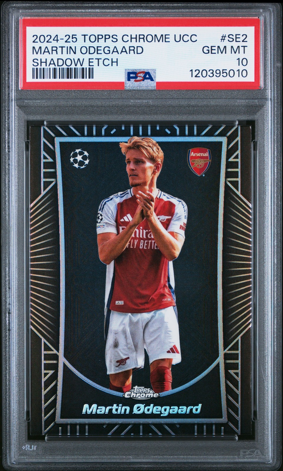 2024-25 TOPPS CHROME UEFA CLUB COMPETITIONS SHADOW ETCH MARTIN ODEGAARD PSA 10