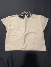 Forever 21 White Lace Trim Tie Neck Cropped Short Sleeve T-Shirt Size L