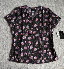 Koi Basics Scrub Top Women  s Medium Leslie Poppies Black Floral Nursing Medical