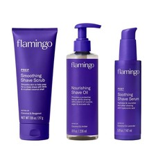 Flamingo 3-Step Shave Set for Women - Smoothing Prep Scrub, Nourishing Oil, a...