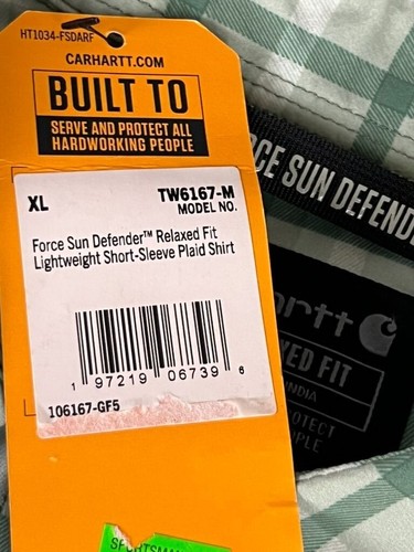 Carhartt Men's Force Sun Defender Rugged Flex Plaid Short Sleeve Shirt Green XL - Picture 6 of 9