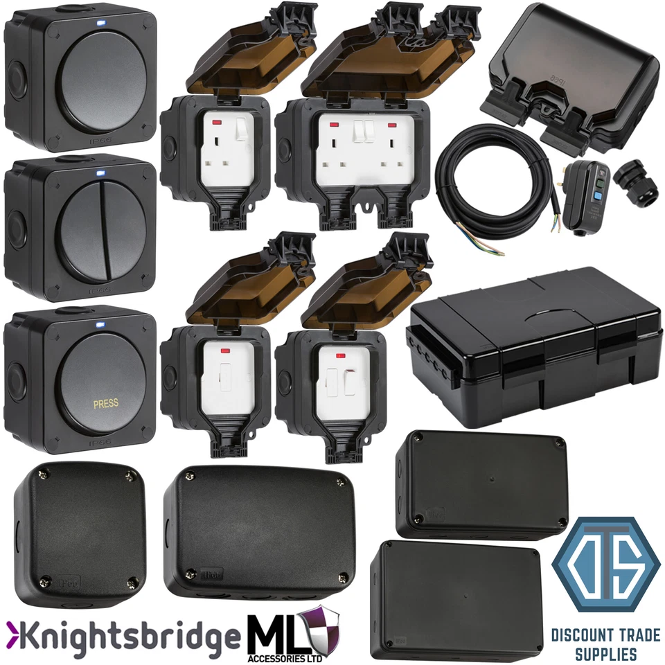 KNIGHTSBRIDGE ML Outdoor Weatherproof IP66 Switch Socket RCD Spur Junction Box Outdoor Enclosure