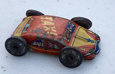 EARLY VINTAGE TINY YELLOW TAXI CAB TIN LITHO TOY CAR MADE IN JAPAN
