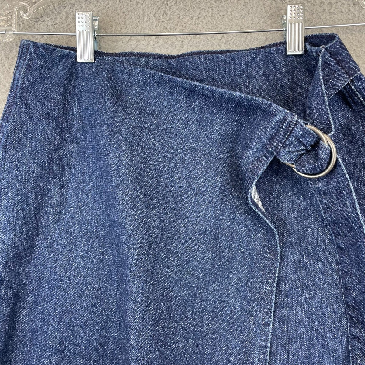 Madewell Womens Skirt Raw Hem Mini Wrap Ring Belt Denim Blue Size  display picture 1