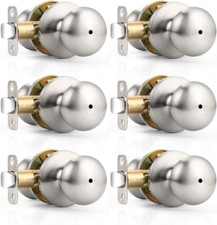 Brushed Nickel Privacy Door Locksets - Keyless Stainless Steel Knobs 6 Pack 