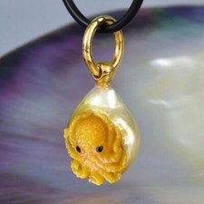 Octopus Pendant South Sea Pearl Carved Mother-of-Pearl & Vermeil Sterling 5.62 g