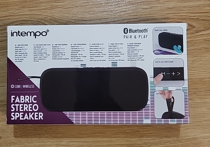 Intempo Fabric Stereo Speaker Wireless Rechargeable Battery Carry 