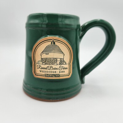 Grey Fox Pottery Coffee Cup Mug Round Barn Farm B&B Weddings Green Glaze Mug