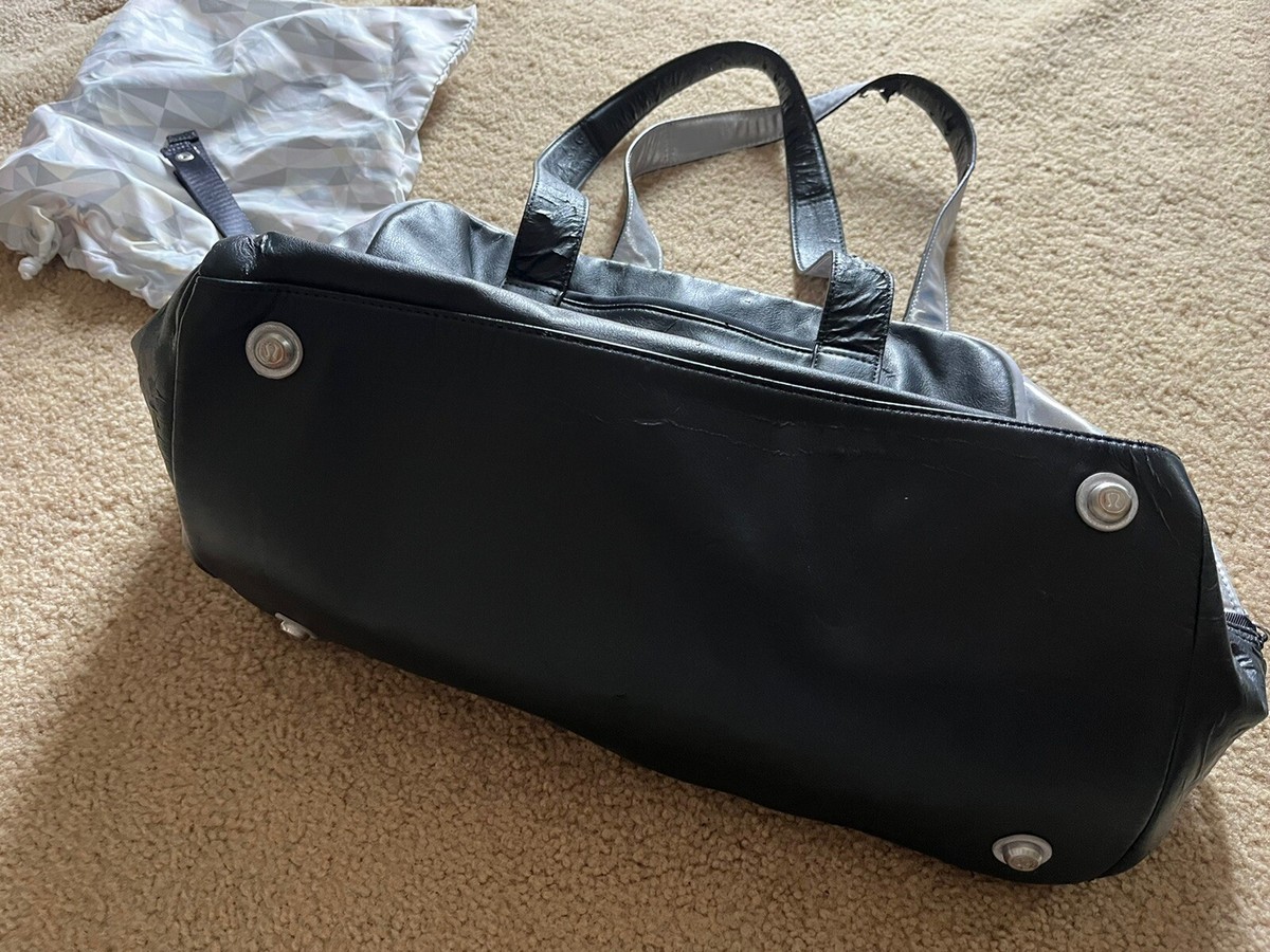 Lululemon Black Silver Travel Workout Luggage Bag Tote 16”x8.5”x11