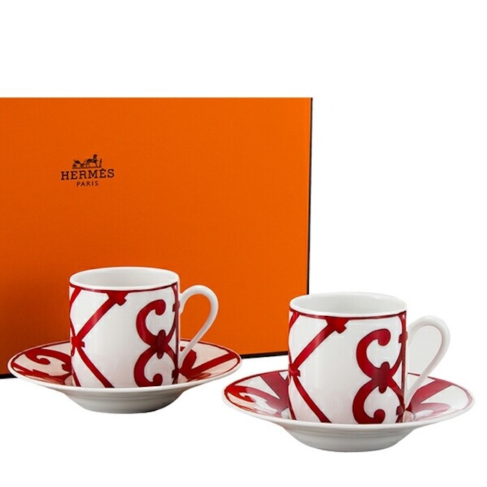 Hermes Guadalquivir Red Espresso Coffee Cup Saucer Tableware 2 set