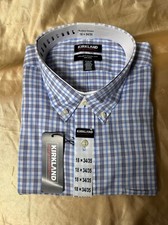 Kirkland Signature Check  Plaid Pattern Button-collar Dress Shirt Blue 18x34/35