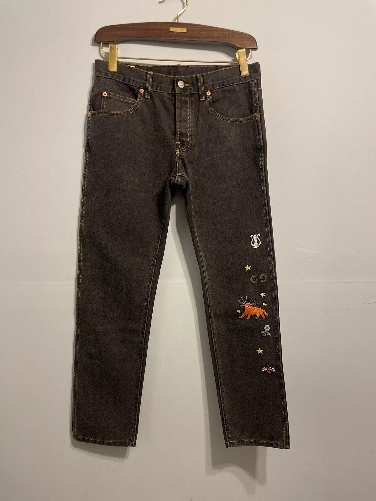 Jeans pour hommes authentiques GUCCI BRODÉ motif conique SLIM FIT